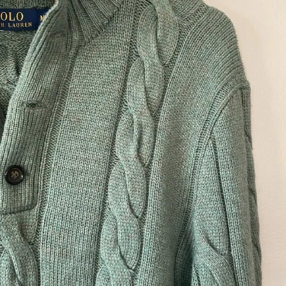 Polo by Ralph Lauren Men's‎ Green Cable Knit Sweater Sz M Silk/Cashmere Blend - Picture 3 of 6